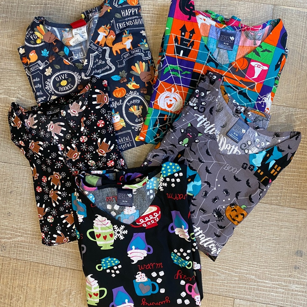 Holiday scrub tops